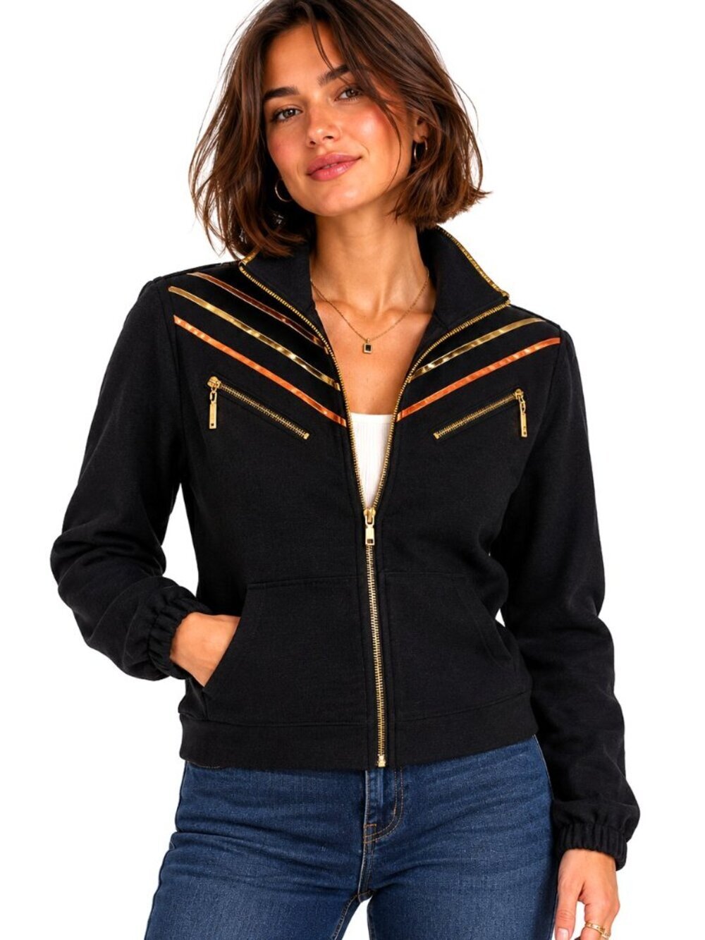 Rocawear Tri-Color Metallic Zip Cotton Fleece Cardigan